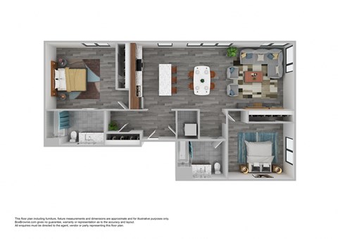 Floor plan for 2 beds, 2 baths, 958 sqft